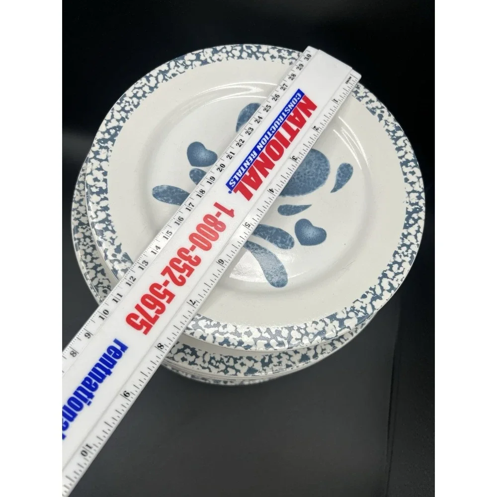 6 Jay Import Blue Hearts Sponge Bread Salad Dessert‎ Plates 7 3/4